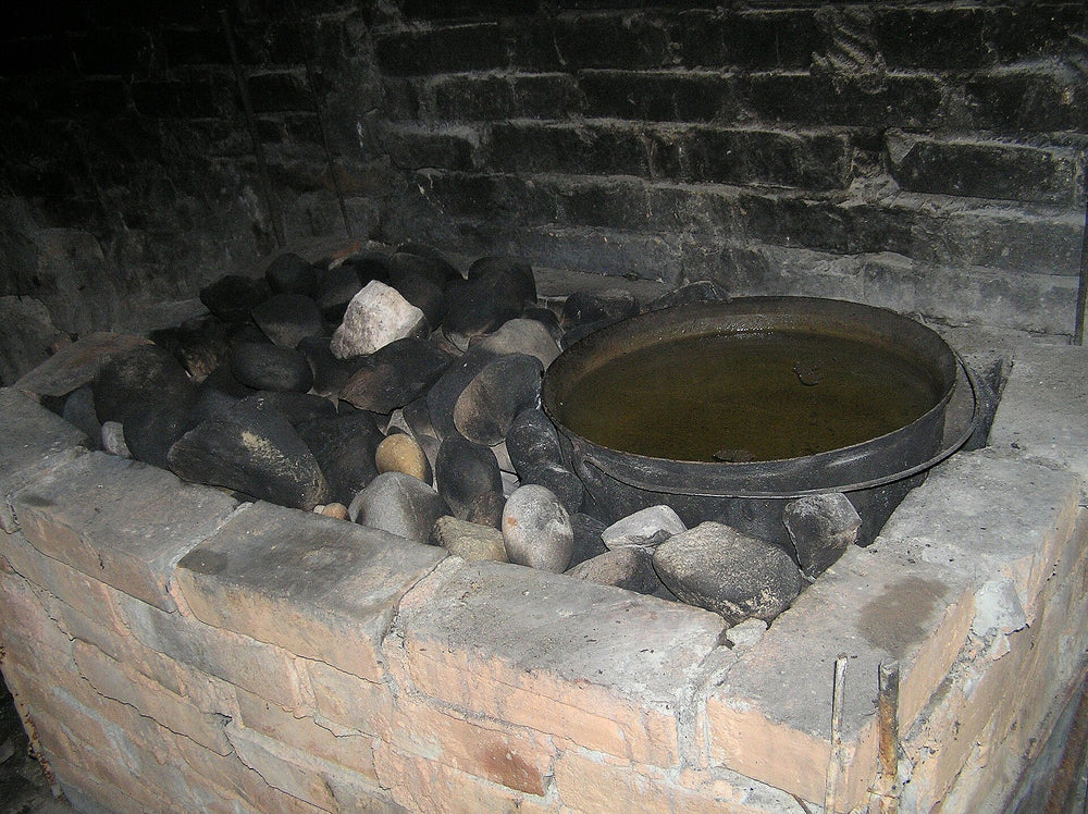 Keris stove inside an Estonian smoke sauna