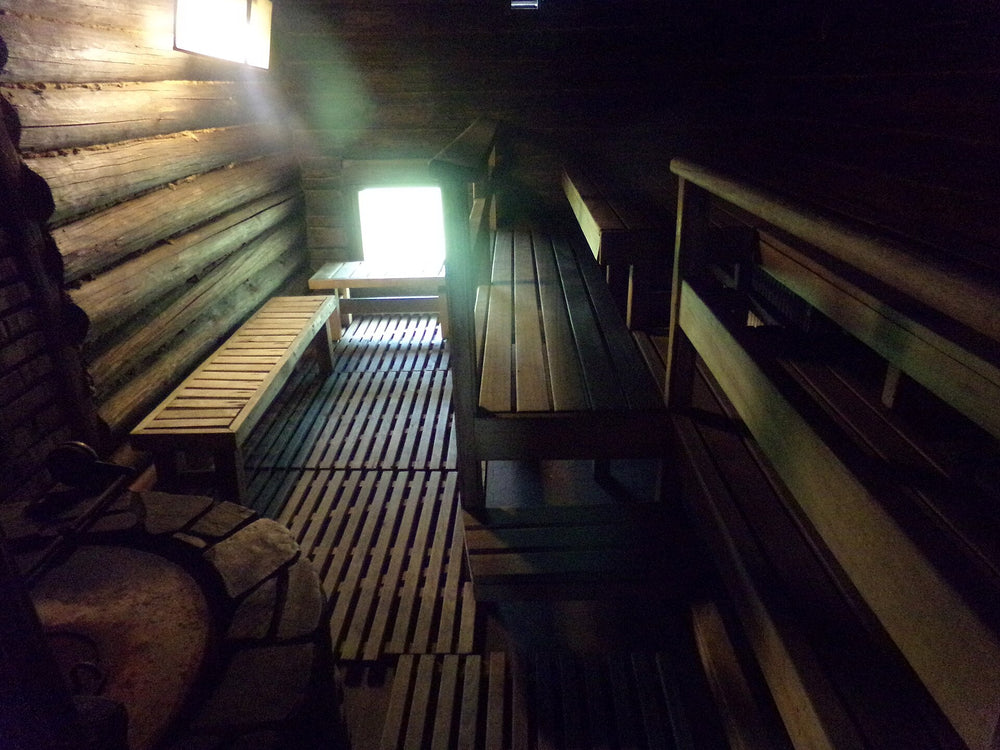 Interior of a Finnish log sauna