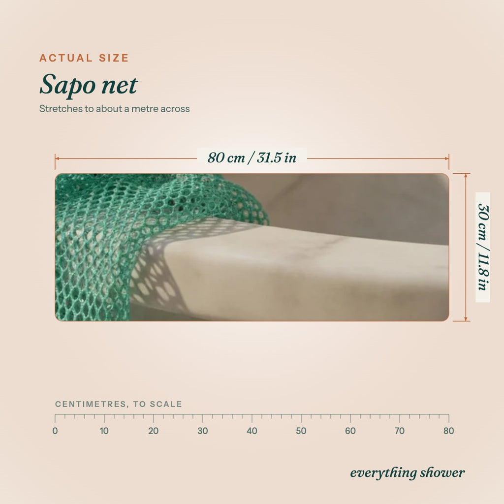 Sapo net actual size — 80 × 30 cm, stretches to about a metre