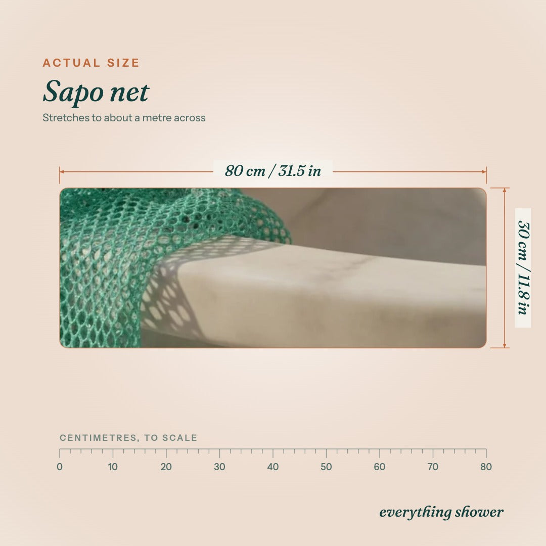 Sapo net actual size — 80 × 30 cm, stretches to about a metre